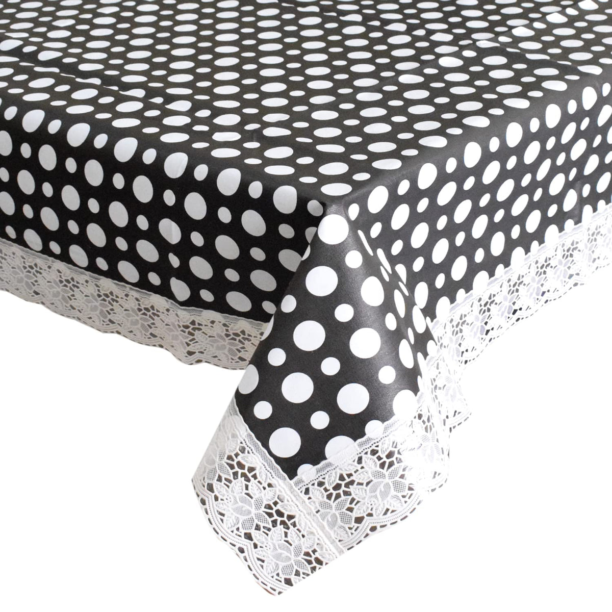 Kuber Industries 40"x60" Dot Design PVC Waterproof, Antislip & Wipe Clean Center Table Cover for 4 Seater (Black & White)-HS43KUBMART25564,Standard,HS43KUBMART025564