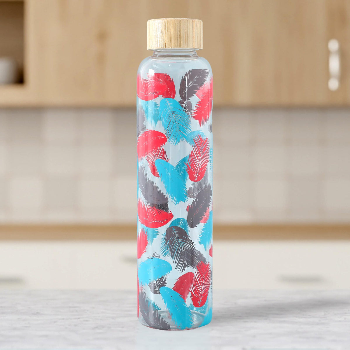 The Better Home Borosilicate Glass Water Bottle with Sleeve (500ml) | Bamboo Lid | Fridge Water Bottles for Men, Women (Colorful)