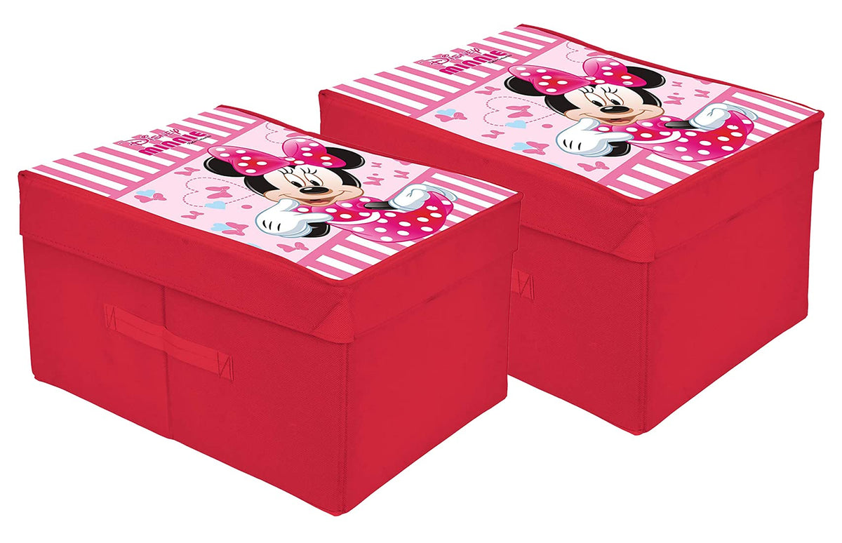 Kuber Industries Minnie Printed Multi-Utility Organizer, Storage box, Closet For Clothes, Toys With Lid- Pack of 2 (Pink)-HS43KUBMART26203