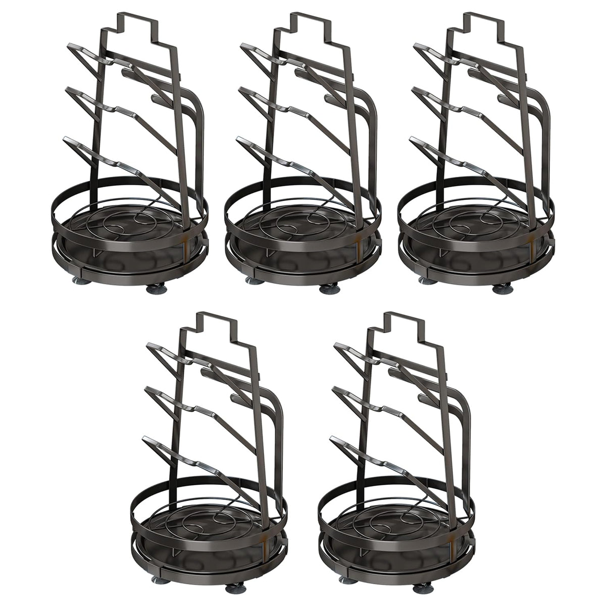 Kuber Industries 3 Layer Pot Lid Holder with Removable Drain Tray| Lid Stand Rack|Heavy Duty Standing Pot Lid Holder|Cooking Pot Lid Organizer|Spoon Rest Holder Pack of 5 (Black)