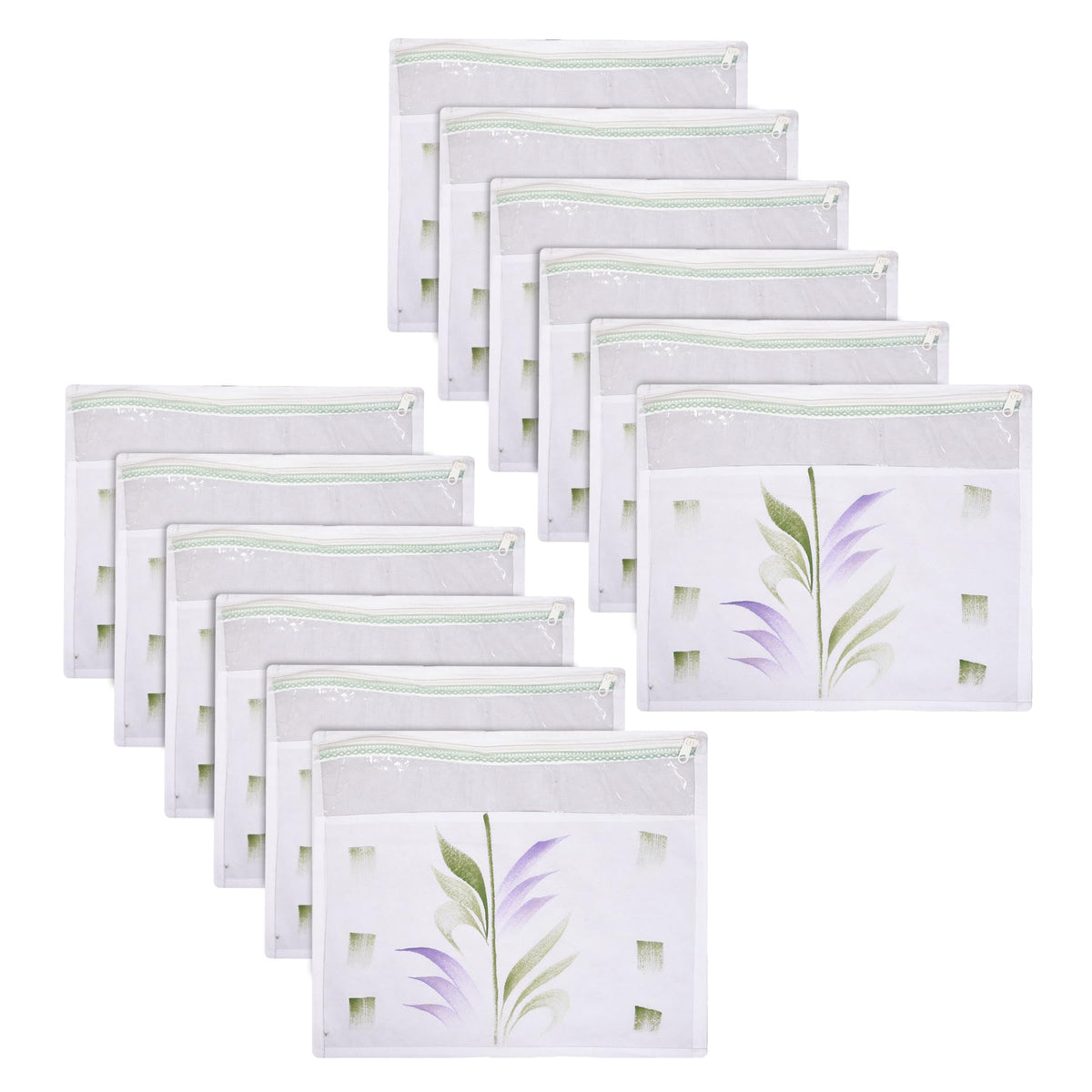 Kuber Industries Saree Cover | Clothes Storage Bag | Single Packing Saree with Zip Closure | Wardrobe Organizer | Cloth Stoarge Organizer | Brush Design | Pack of 12 | White