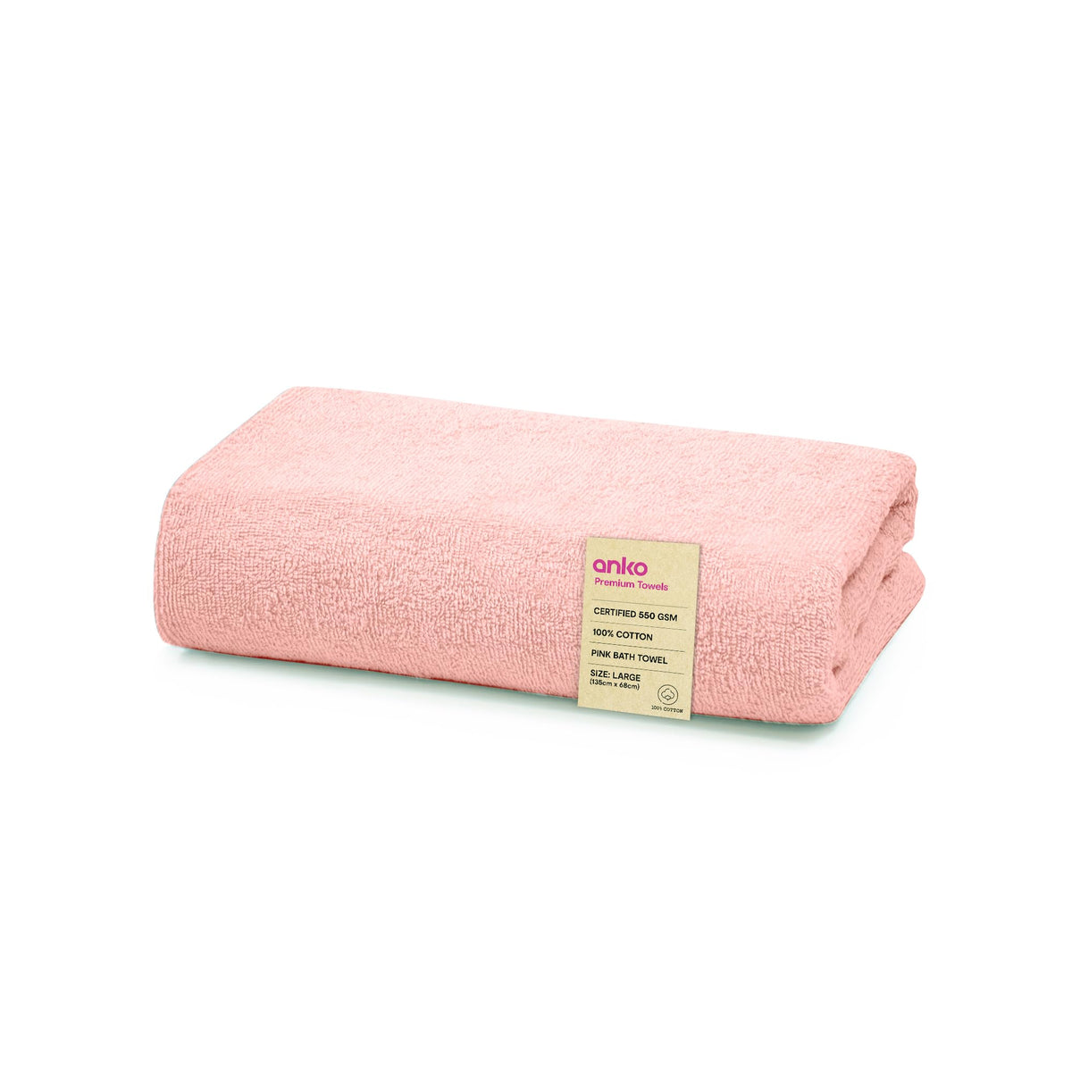 Anko Australia 100% Cotton 550 GSM Large Malmo Bath Towel | Set of 1 | Super-Soft, Absorbent, Quick-Drying | Soft Pink Towel for Men, Women & Kids | 135x68 cm |Travel, Gym, Spa Towel