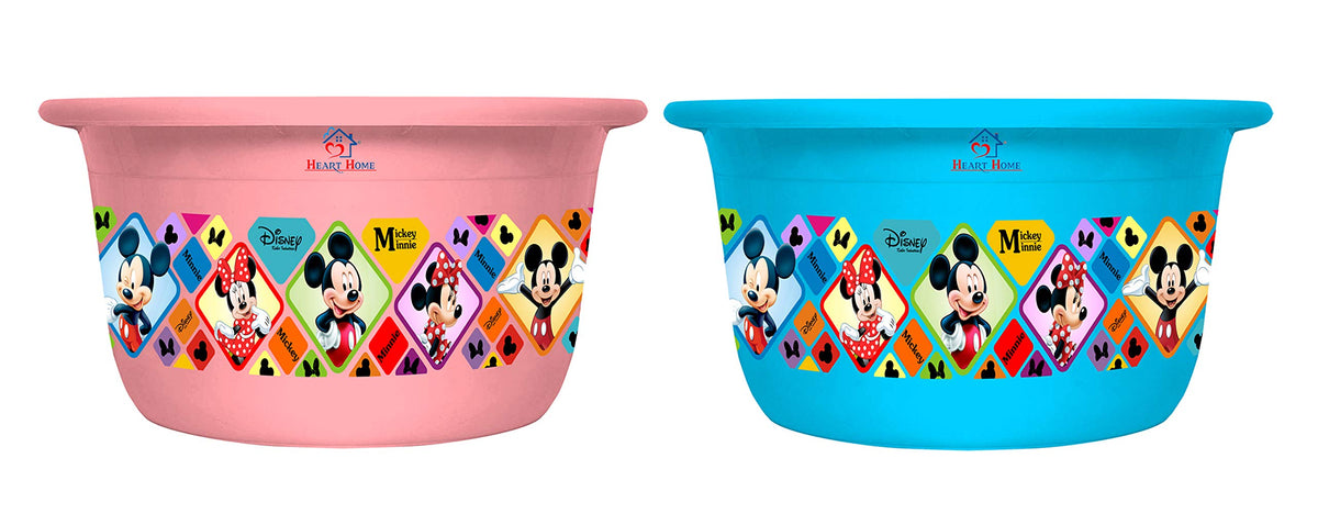 Heart Home Disney Mickey Minnie Print 2 Pieces Unbreakable Plastic Multipurpose Bath Tub/Washing Tub 25 Ltr (Pink & Blue) -HS_35_HEARTH17903