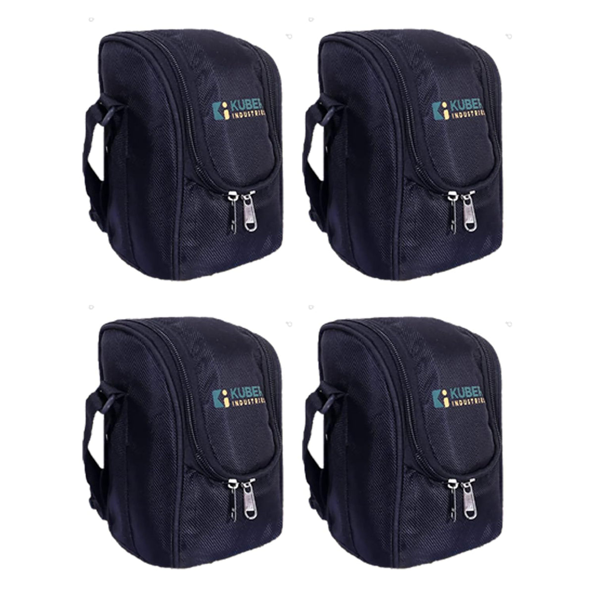 Kuber Industries Lunch Box|Canvas Leak Proof 3 Stainless Steel Insulated Containers Lunch Bag|Adjustable Straps Tiffin Box with Zipper Closure (Black) (Pack of 4)