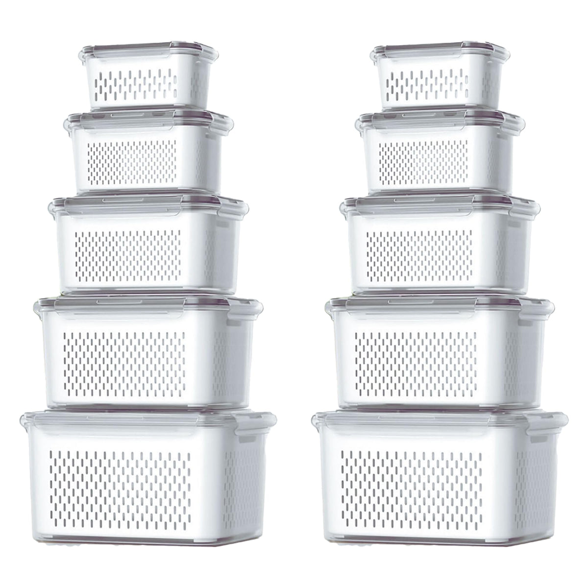 Kuber Industries 10 Pcs Food Containers | Storage Box for Fridge | Vegetable Fruit Boxes | Refrigerator Storage Box | Containers With Lid | Handheld Strainer Basket | HXP00742 | Transparent|Pack of 2