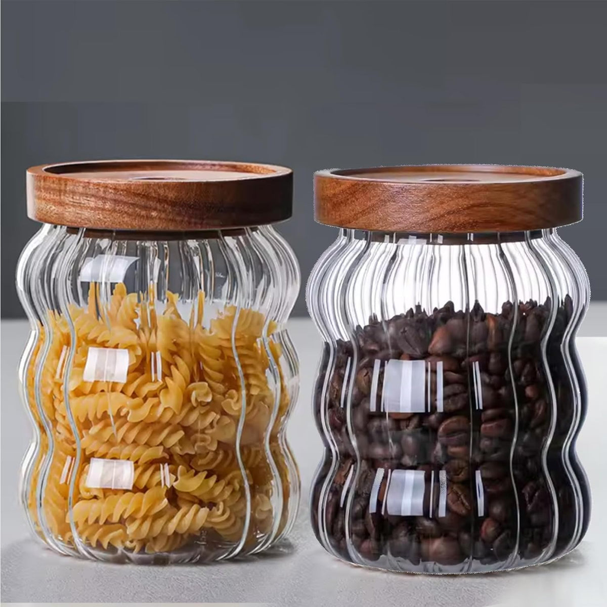 Kuber Industries Borosilicate Glass Jar with Bamboo Lid | Kitchen Organizer Items & Storage | Multi-utility, Leakproof, Airtight Storage Jar for Cookies, Snacks, Tea, Coffee, Sugar | Set of 2 (620ml)