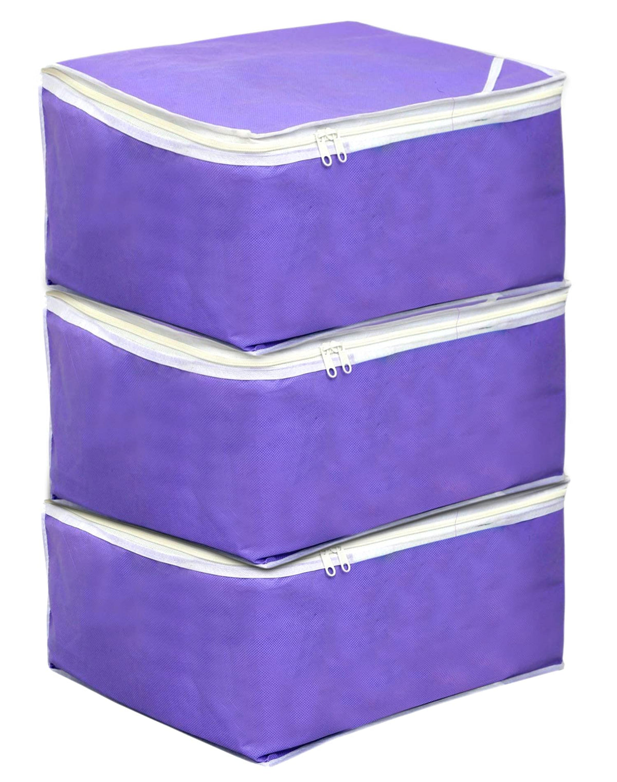 Kuber Industries Wardrobe Organizer for Clothes|Non Woven Drawer Organizer|Cloth Cover Bags for Storage|Pack of 3|Purple