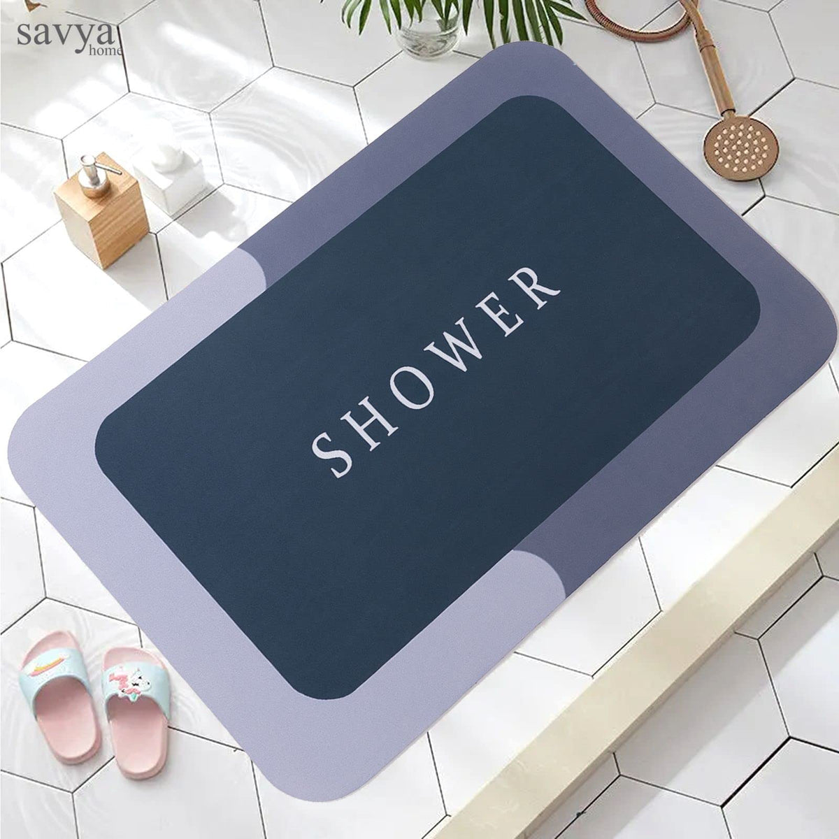 SAVYA HOME Anti Skid Non-Slip Water Absorbing Bathroom Mat, Dry Rubber Backed Anti-Slip Floor Mat, Shower Door Mat (Size: 60 * 40 cm) (Color: Blue) | Stylish and Functional Bathroom Mat