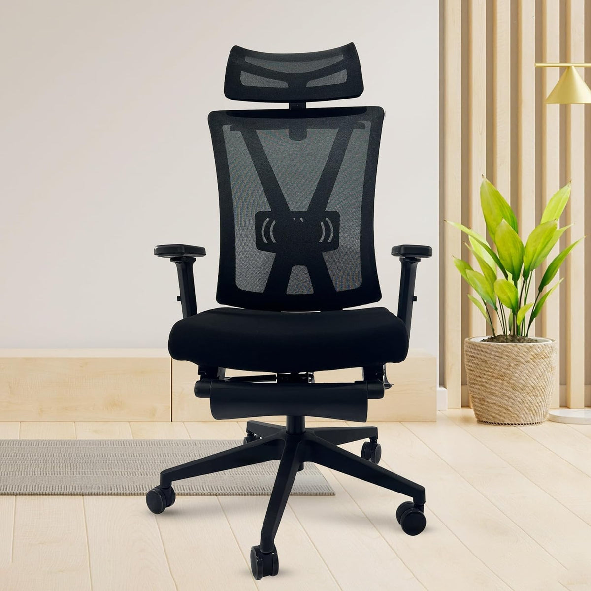 Kuber Industries Ergonomic Office Chairs for Work From Home | Comes with Manual Height Adjustable, Armrest, Headrest & Lumbar Support | Comfy Study Chair for Students with Wheels | Poise Black | 1556F