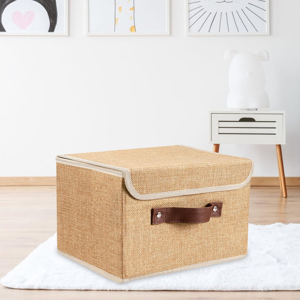 Kuber Industries Pack Of 6 Large Storage Box With Lid|Foldable Toys Storage Bin|Wardrobe Organizer For clothes|Front Handle & Sturdy (Khadi)