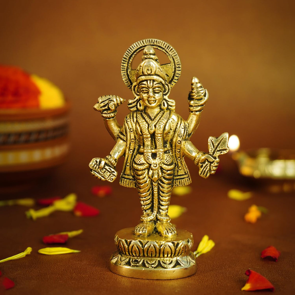 Ekhasa 100% Pure Brass Dhanvantari Murti | Lord Dhanvantri Idol | Dhanwantari Idols | God of Health, Healing, and Ayurvedic Medicine | Incarnation of Lord Vishnu | Worshipped On Dhanteras Specially