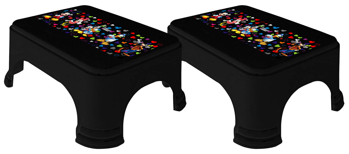 Kuber Industries Disney Team Mickey Print Square Plastic Bathroom Stool, (Set of 2, Black) -HS_35_KUBMARTS17274