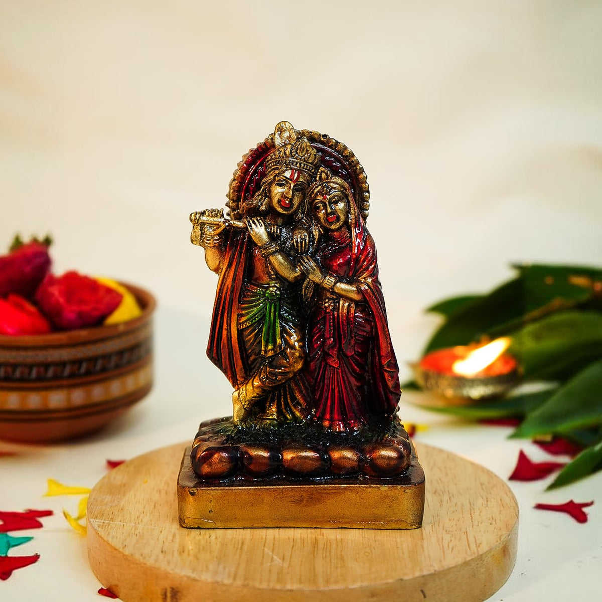 Ekhasa Aura Series Antique Gold Painted Radha Krishna Murti (5 inch) | Marble Dust Radha Krishna Statue | Resin Radha Krishna Idol for Gift | Radhe Krishna ki Murti for Pooja Room, Home Decor & Office