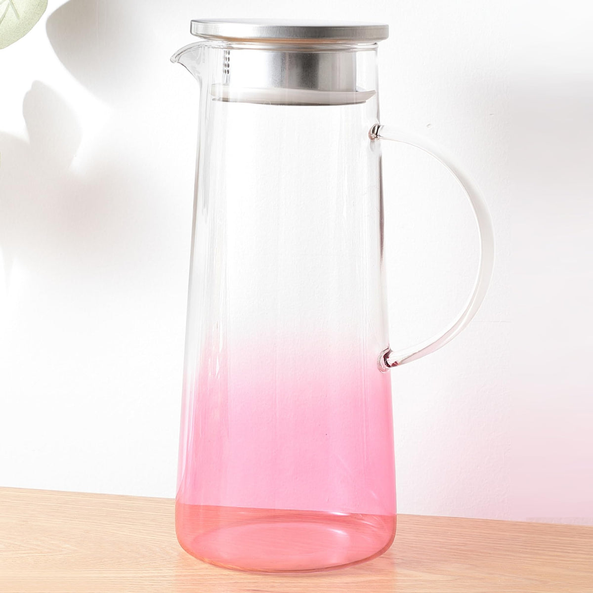 The Better Home Zest Borosilicate Glass Water Jug with Lid (1.3L) Glass Jar for Water with Handle | Glass Jug for Water | Water Jug Glass | Detox Water Jar | Creamer Jar | Milk Jug (Pink) (1.3 L)