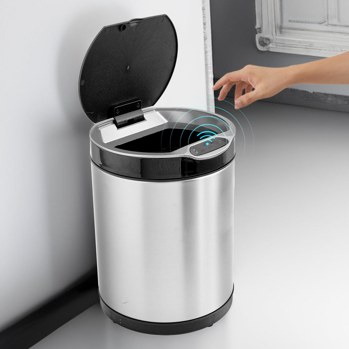 SAVYA HOME 8L Dustbin For Kitchen | Dustbin For Bathroom | 33 cm Automatic Smart Sensor Dustbin For Bedroom | Waste Bin | Stainless Steel Dustbin With Lid | Dustbin for Home | Garbage Bin - Silver