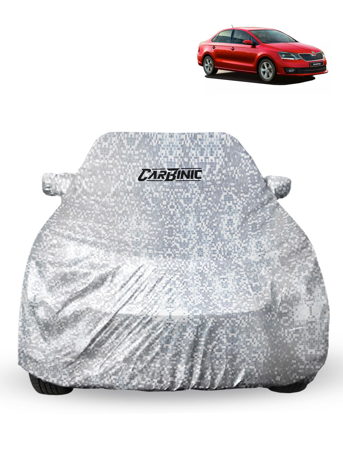 CARBINIC Waterproof Car Body Cover for Skoda Rapid 2021 | Dustproof, UV Proof Car Cover | Car Accessories | Mirror Pockets & Antenna Triple Stitched | Double Layered Soft Cotton Lining