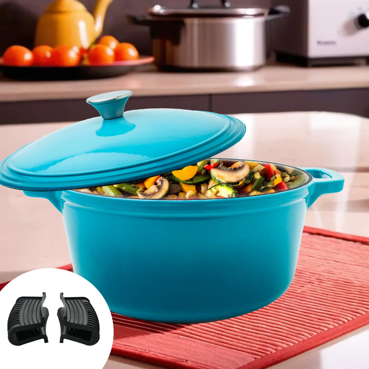 UMAI Dutch Ovens | Dutch Oven Cast Iron | Cooking Biryani Handi Heavy Bottom | Non Stick Biryani Pot Cast Iron Casserole Induction Rice Pot | With Silicon Sleeve | 3.5L | Blue