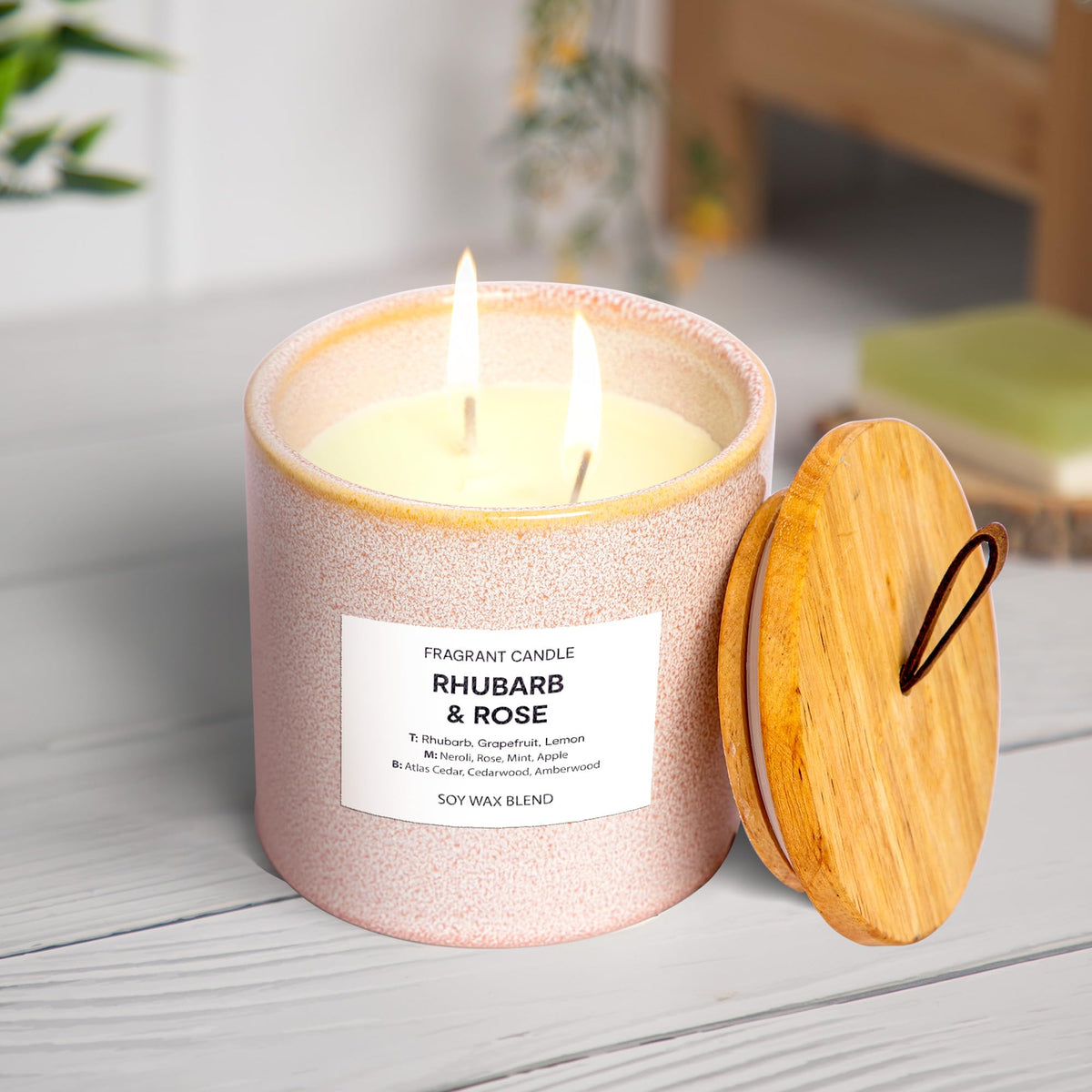 Anko Reactive Pink Fragrant Candle | Rhubarb and Rose Scent | Double Wick, Ceramic Vessel | Home Decor, Relaxation, Indoor Use Only | 11.8cm (H) x 11.3cm (Dia.)