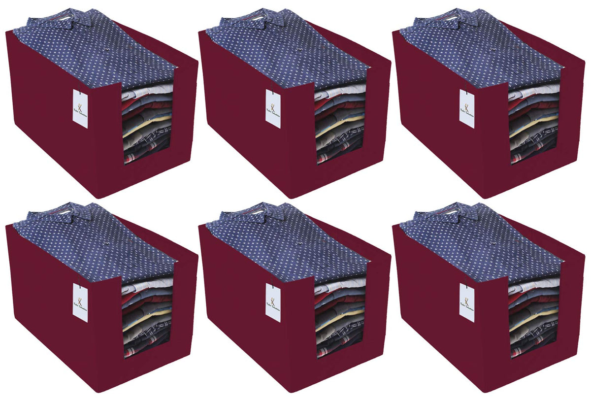 Kuber Industries 6 Piece Non Woven Shirt Stacker Wardrobe Organizer Set, Maroon-CTLTC31844