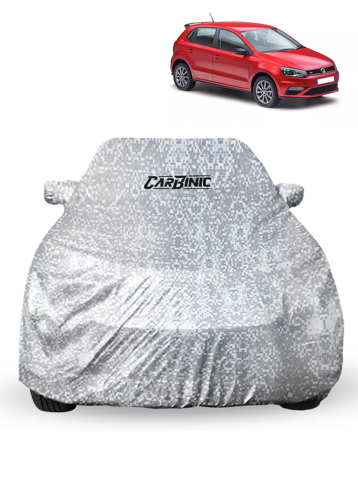 CARBINIC Waterproof Car Body Cover for Volkswagen Polo 2022 | Dustproof, UV Proof Car Cover | Car Accessories | Mirror Pockets & Antenna Triple Stitched | Double Layered Soft Cotton Lining