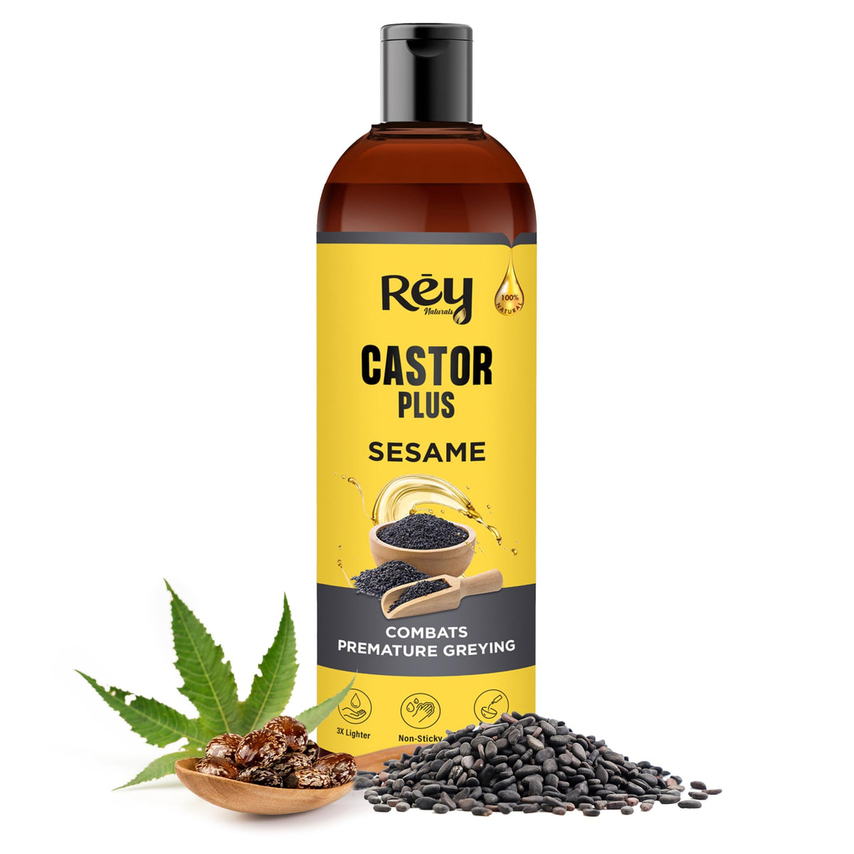 Rey Naturals Premixed cold pressed Castor Plus Sesame Hair oil | For Nourished & Healthy Hair | Suitable For Dry & Oily Scalp | For Men & Women 200 ml