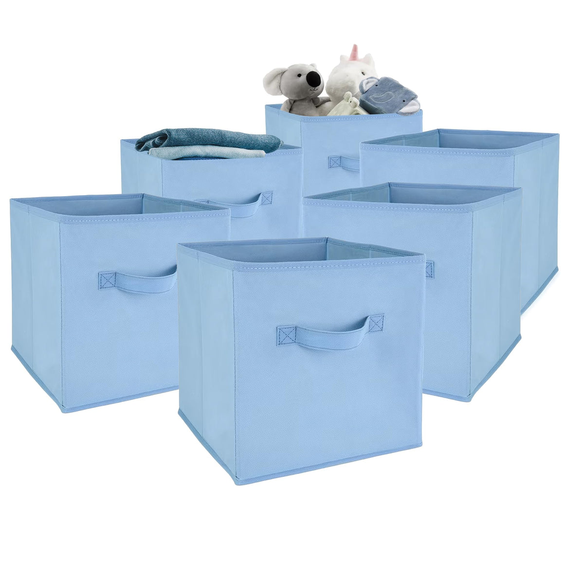 Anko Large Foldable Storage Cube In Set Of 6 |Organizer Basket | Ideal Collapsible Storage Cubes For Home Organiser Kids Toys Box And Wardrobe Clothes Stacker| Blue | 28.1cm L X 27.9cm W X 27.1cm H