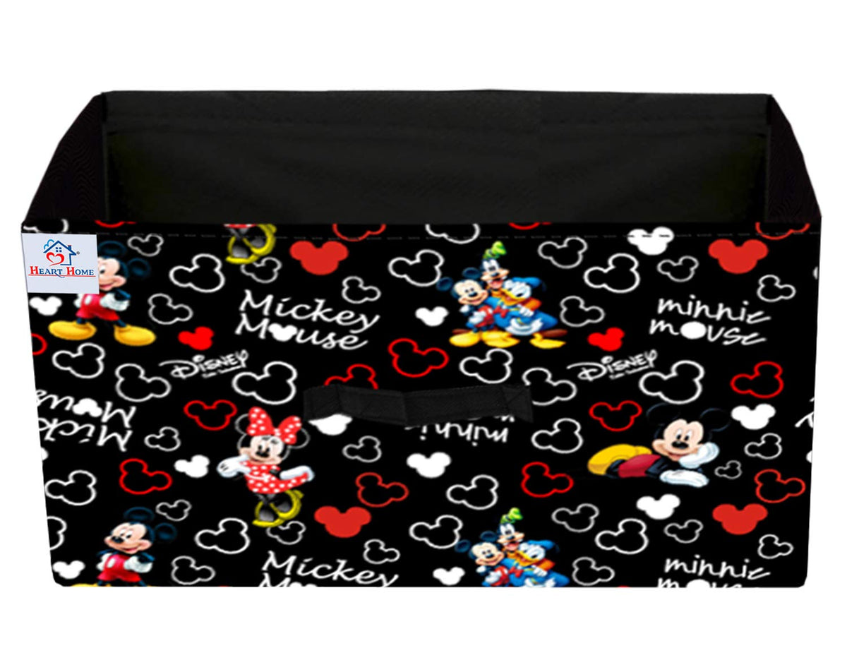 Heart Home Disney Mickey Print Non Woven Fabric Modular Cube Closet Organizer Box with Handle for Storage Units (Black) 42 cm x 29 cm x 22 cm-HHEART16025