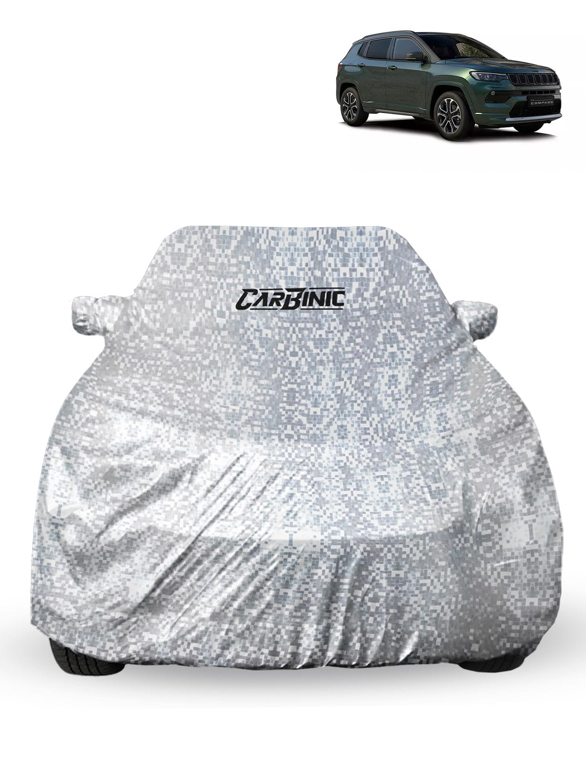 CARBINIC Waterproof Car Body Cover for Jeep Compass 2022 | Dustproof, UV Proof Car Cover | Car Accessories | Mirror Pockets & Antenna Triple Stitched | Double Layered Soft Cotton Lining