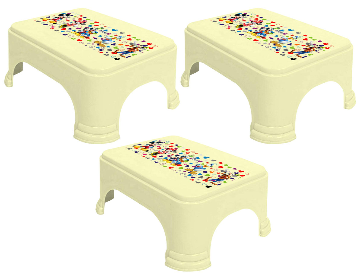 Kuber Industries Disney Team Mickey Print Square Plastic Bathroom Stool, (Set of 3, Cream) -HS_35_KUBMARTS17264