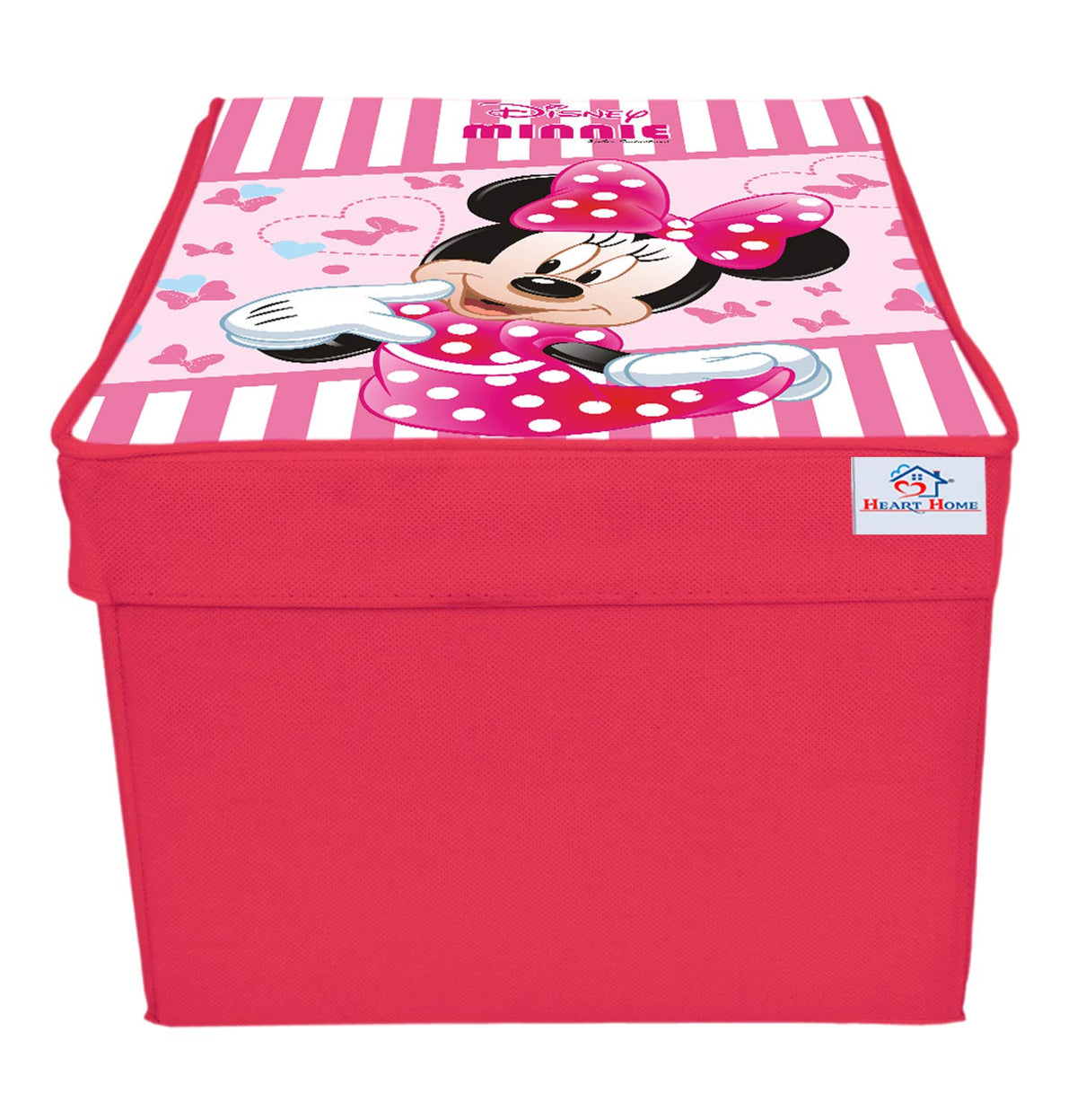 Heart Home Disney Minnie Print Non Woven Fabric Foldable Cloth Storage Wardrobe Organiser Box with Lid, Extra Large (Pink)-HHEART16064