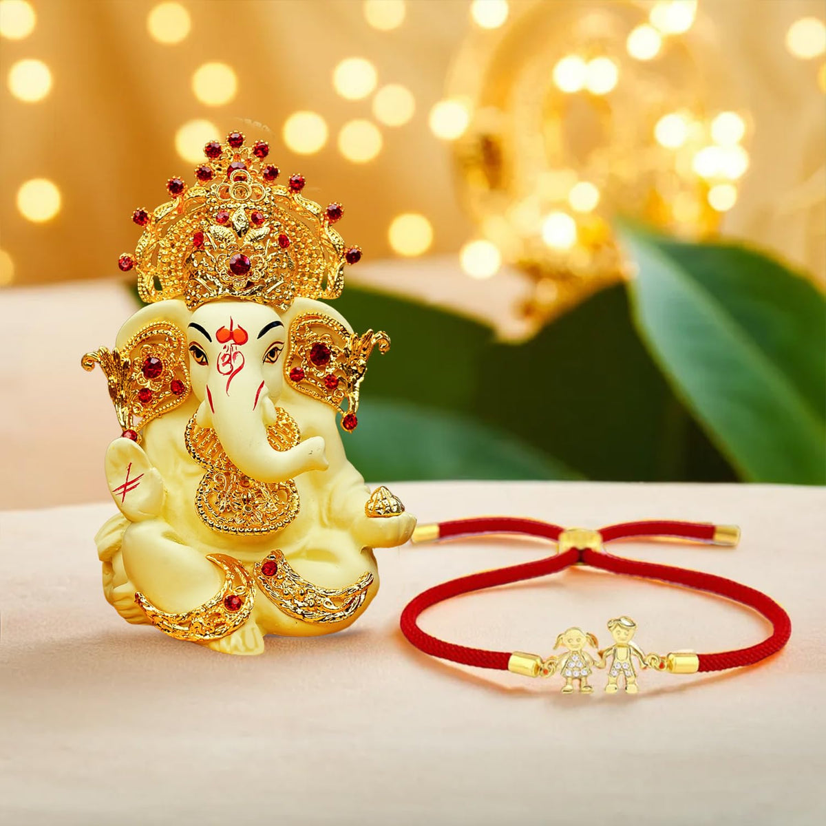 Ekhasa Rakhi Gift Set for Brother | Brother Sister Raakhi with Ganesha Idol Combo | Designer Lumba Rakhis | Raki for Kids Bracelet for Men, Women | Rakshabandhan Rakhee Combo Kit (Red Rakhi Bracelet)