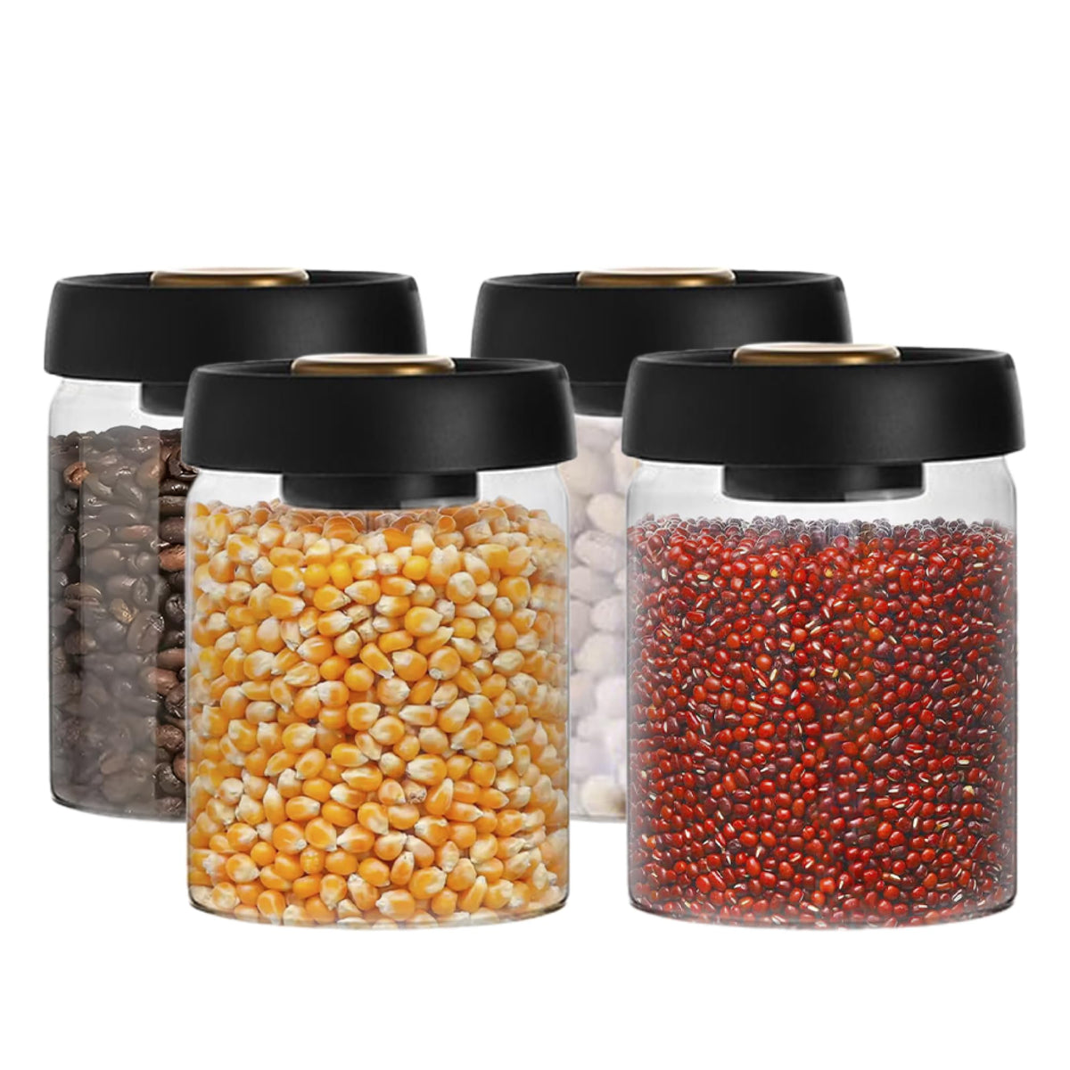 The Better Home Borosilicate Glass Jars for Kitchen Storage with Vacuum Plastic Lids | 900ml | Multipurpose Airtight Jars for Cookies, Snacks, Spices, Dry Fruits, Nuts, Coffee, Sugar | Pack of 4