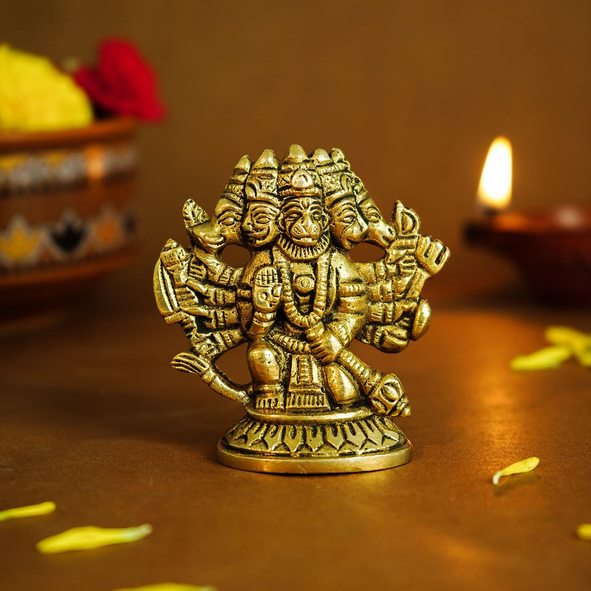 Ekhasa 100% Pure Brass Panchmukhi Hanuman (Size: 6 cm) | Panchmukhi Hanuman Murti for Door Entrance | Panch Mukhi Hanuman Ji for Car Dashboard | Vastu Protection from Evil Eye