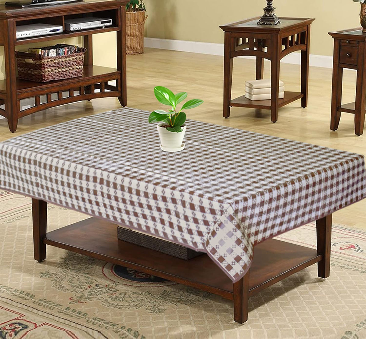 Kuber Industries Floral Print PVC Center Table Cover/Table Cloth for Home Decorative Luxurious 4 Seater, 60"x36" (Brown) 54KM4264