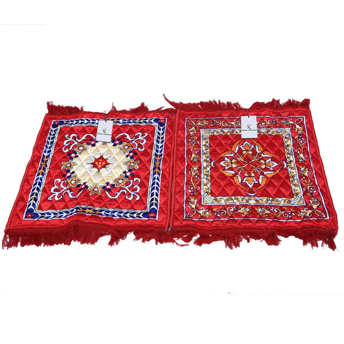 Kuber Industries DOORMATAVS06 Velvet Pooja Aasan Mat Set (24" x 24", Red, Standard) -2 Piece