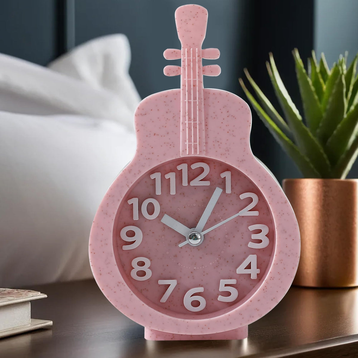 The Better Home Alarm Clock (15cm)|Alarm Clock For Students |Loud Alarm Clock For Heavy Sleepers |Mini Alarm Clock For Kids | Alarm Clock For Bedroom | Violin Shaped Table Clock For Study Table - Pink