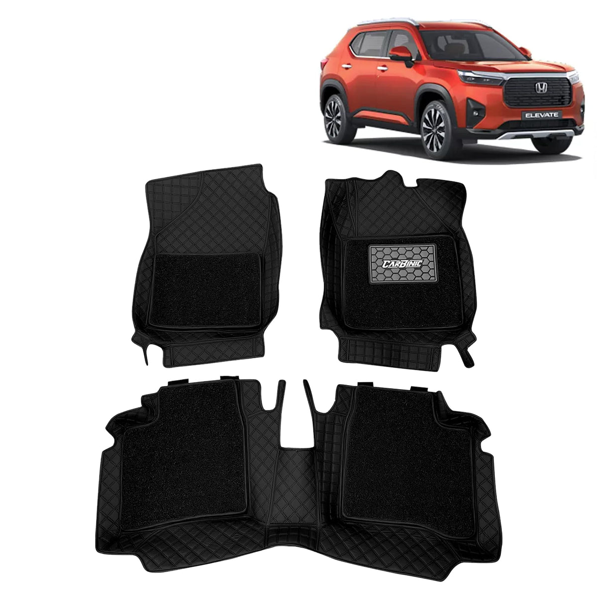 CARBINIC 7D Car Mats | Compatible for Honda Elevate 2023 | 7-Depth Layer Protection Car Floor Mats Anti Skid | Car Accessories | Detachable Layer of Curly Mat | Premium Double Stitched Leather Mats