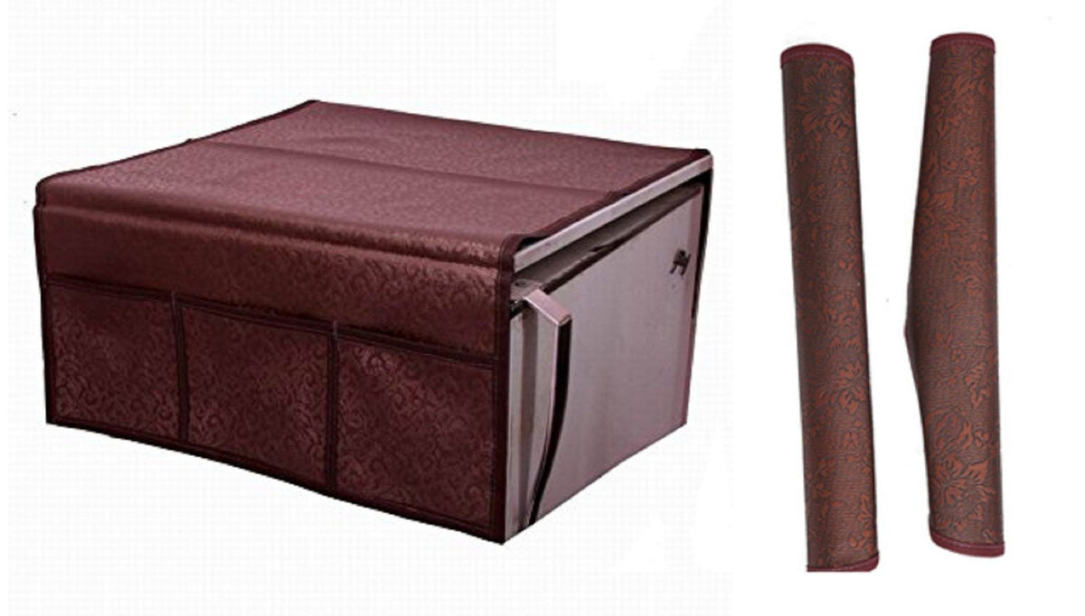 Kuber Industries Rexene 3 Piece Fridge Top Cover and Fridge Handle Covers Set - Maroon