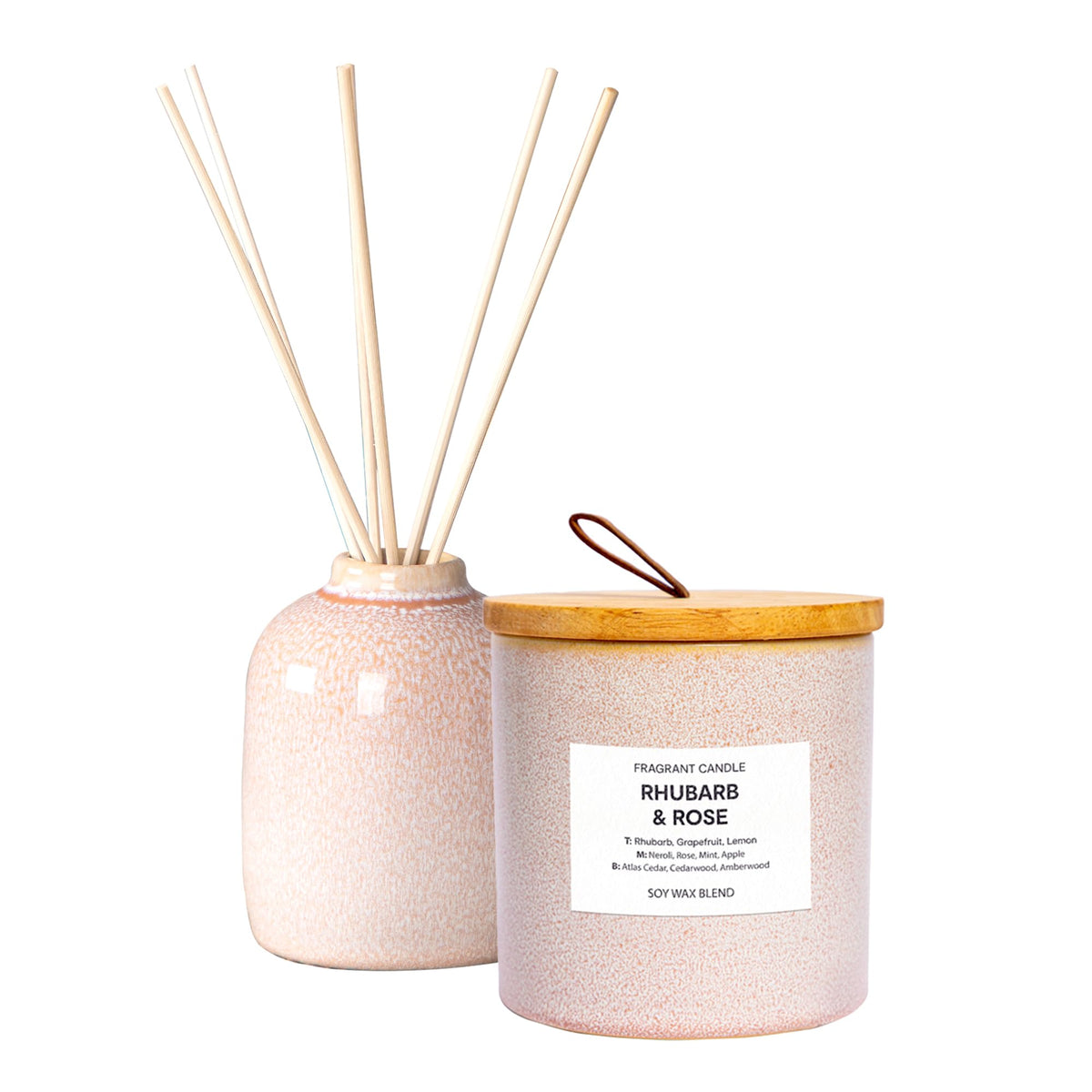 Anko Reactive Pink Fragrant Candle & Reactive Pink Reed Diffuser Set | Rhubarb and Rose Scent | Double Wick, Ceramic Vessel | Home Decor, Relaxation, Indoor Use Only | 11.8cm (H) x 11.3cm (Dia.)