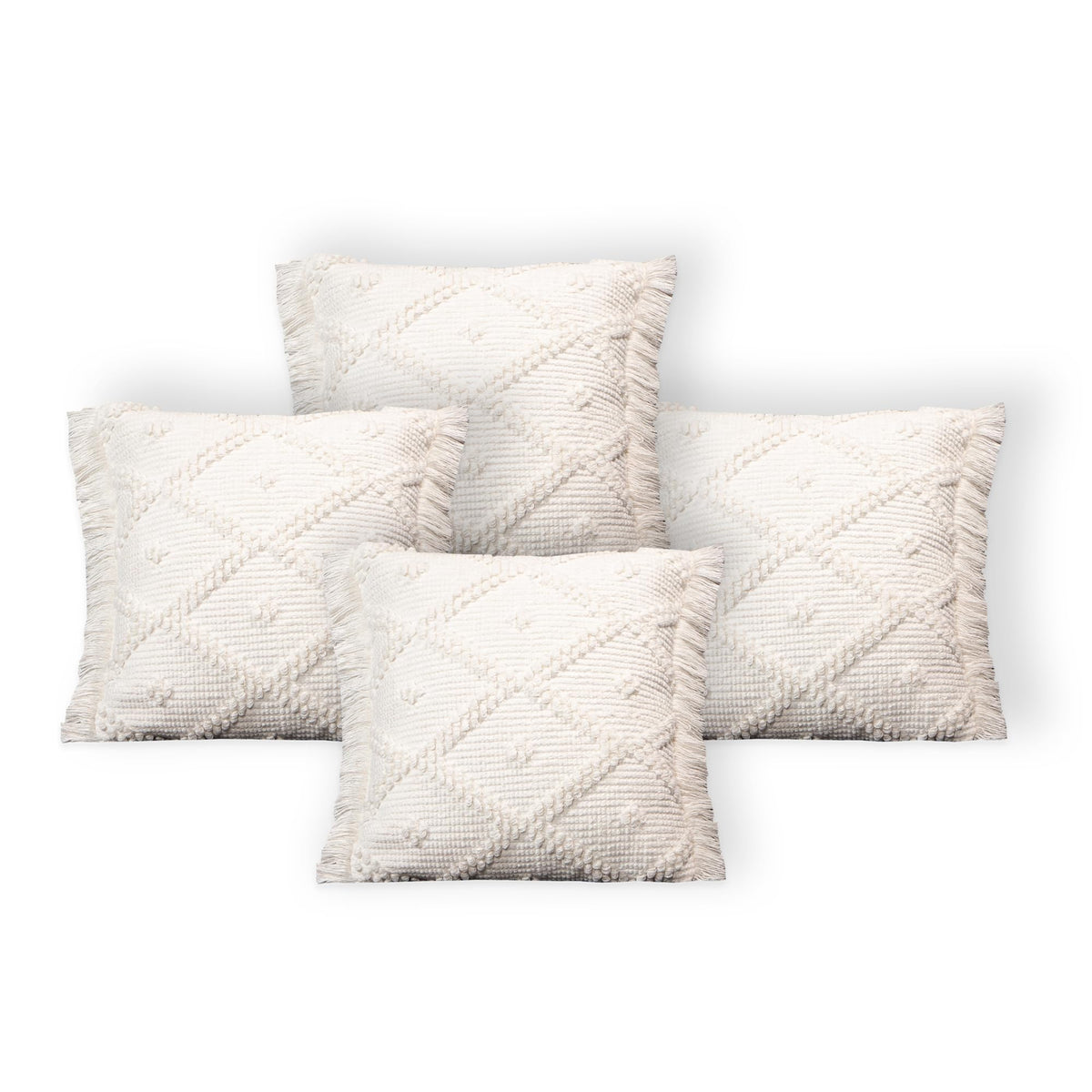 Anko Australia Cushion Cover Set of 4 | Cotton-Polyester Blend | Decorative Cushion Covers | Stylish and Comfy Cushion Cover Set for Your Sofa, Living Room (Without Filler) | 16 x 16 Inches| White