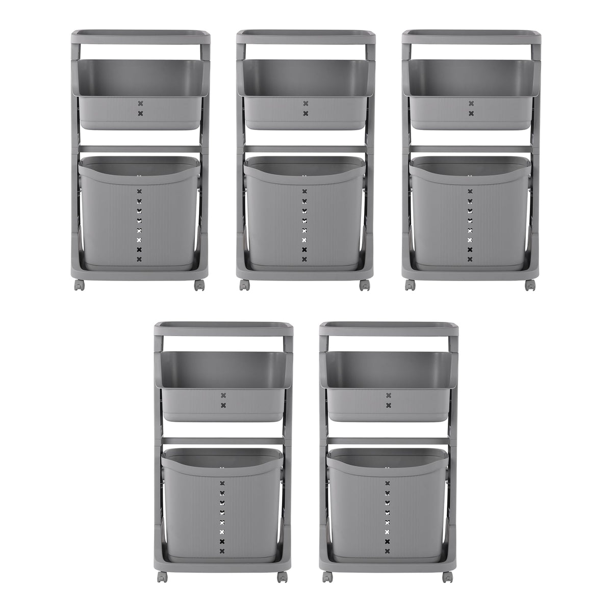 Kuber Industries Pack of 5 Multipurpose 2-Tier Laundry Basket | With Top handles | Toy Bucket | Easy to Use |MC2018-32 | Grey