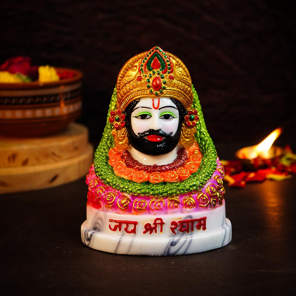 Ekhasa Aura Series Marble Dust Khatu Shyam Ji Murti | Shyam Baba Murti (Handpainted, Resin, Size: 6 inch)