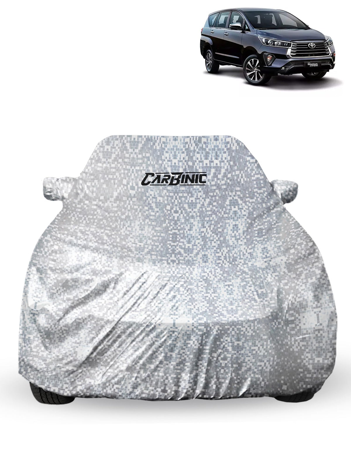 CARBINIC Waterproof Car Body Cover for Toyota Innova Crysta 2021 | Dustproof, UV Proof Car Cover | Car Accessories | Mirror Pockets & Antenna Triple Stitched | Double Layered Soft Cotton Lining