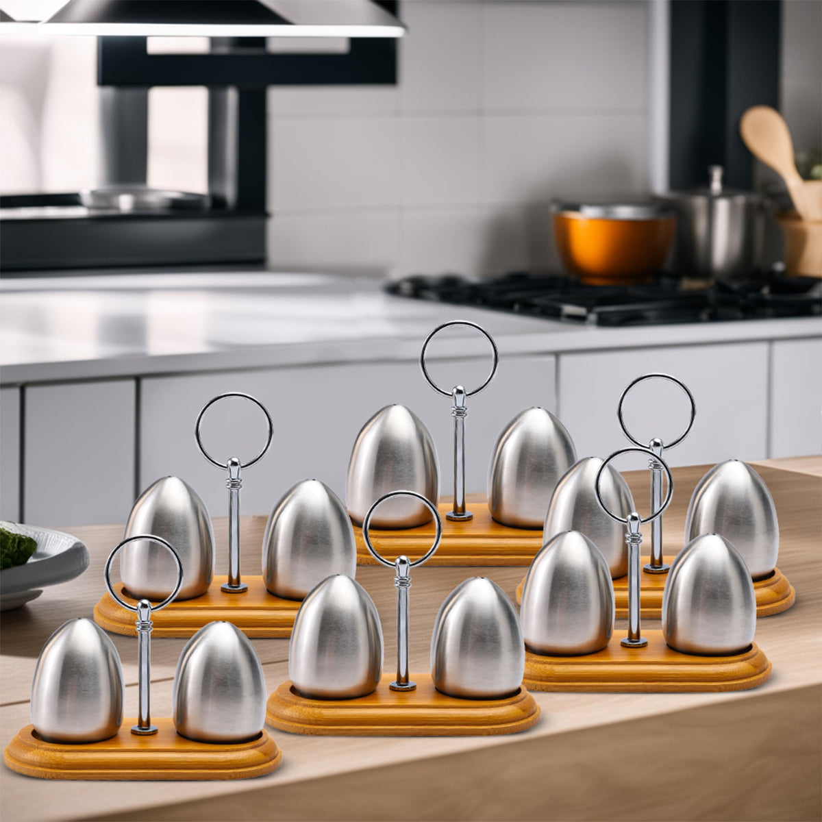 The Better Home Stainless Steel Salt & Pepper Shaker Set - Silver | Moisture-Proof Shakers with Holder | Perfect Pour Holes for Kitchen Dining Table Restaurant (Pack of 6)