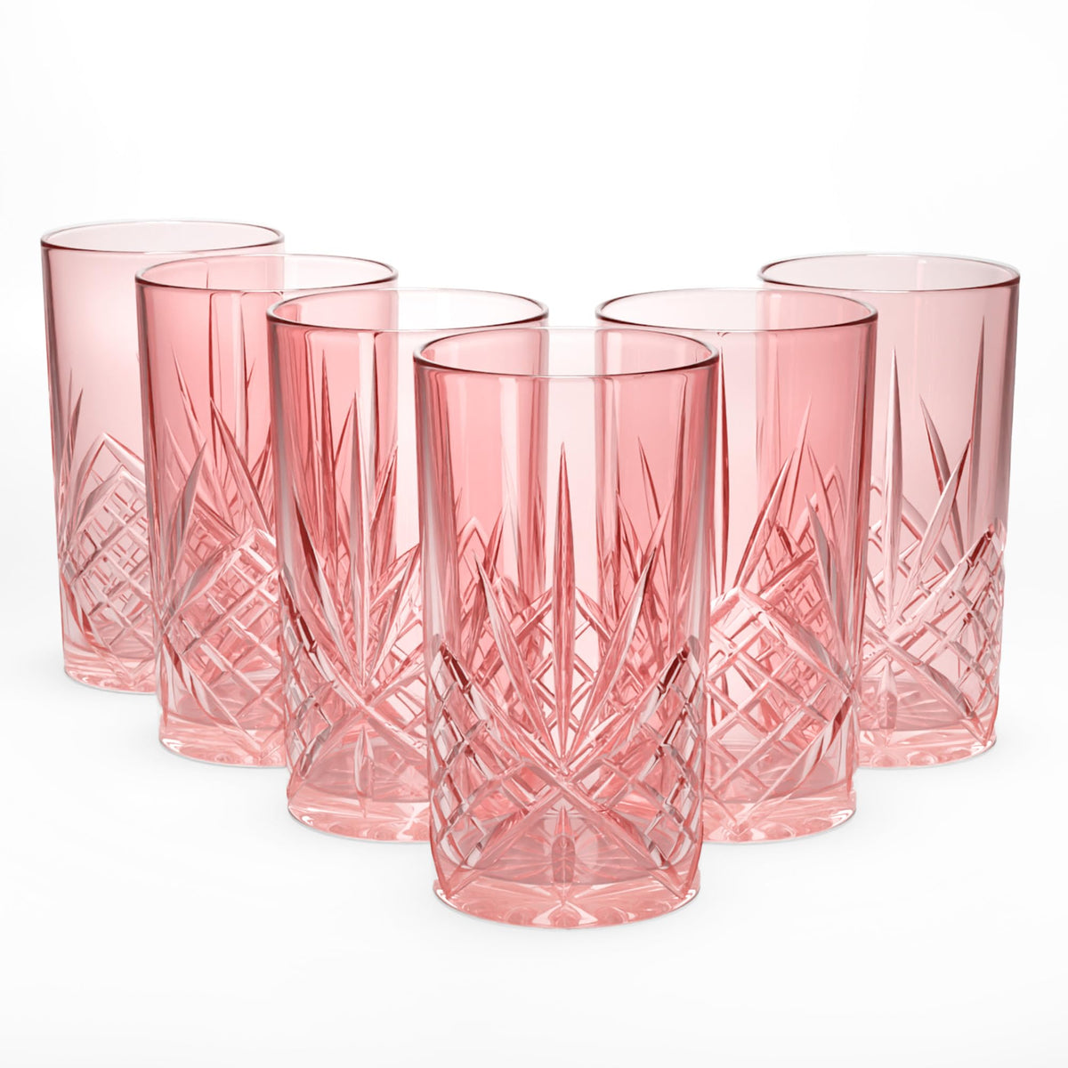 Anko Australia 330ml Crystal Glasses Set of 6 | Water, Juice, Cocktails Glasses| Dishwasher Safe Whiskey Glass Set | Bar Accessories for Home | Suitable for All Occassions | Pink