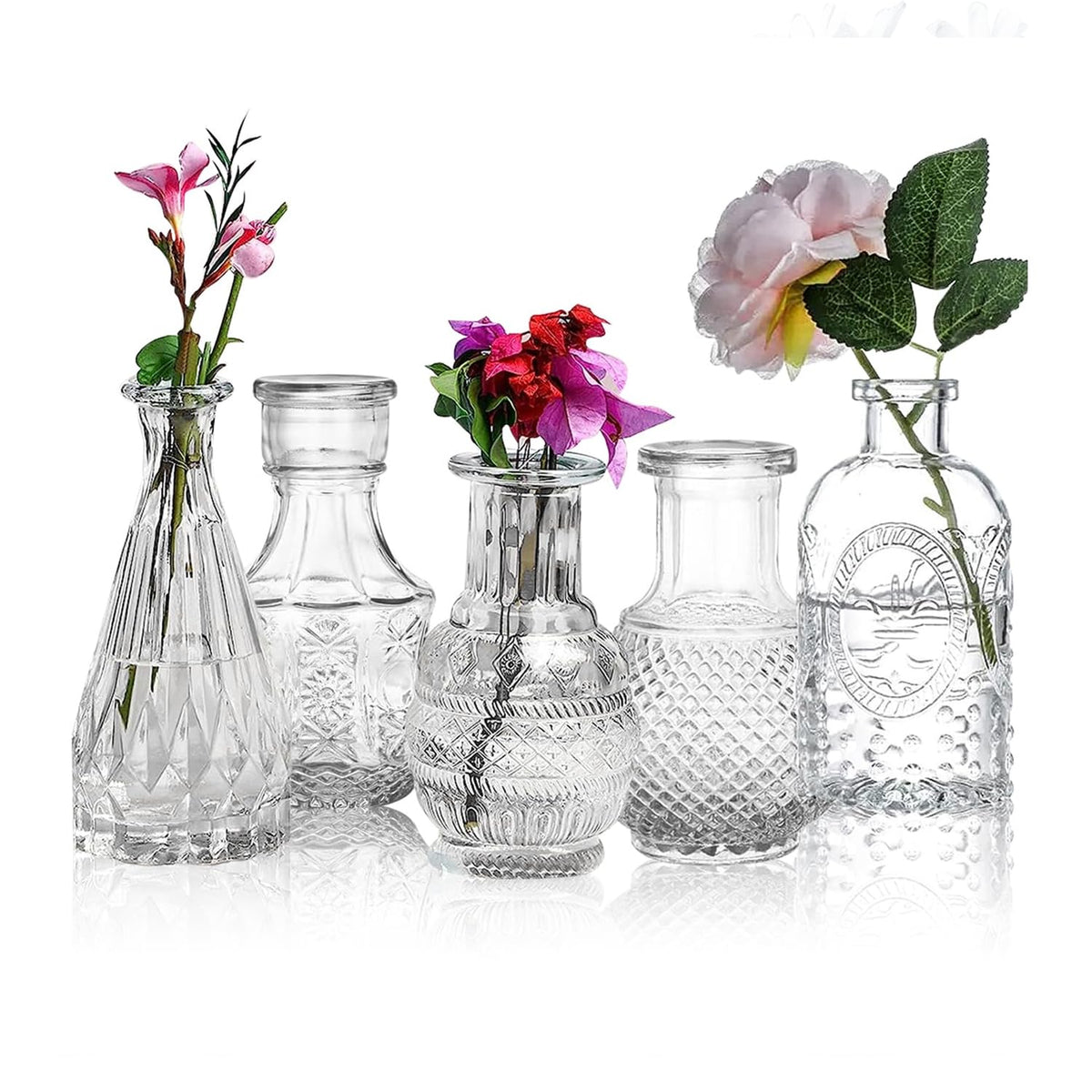 transparent glass pots for plants Crystal Clear Glass Bud Vases (Set of 5) for Home Decoration | Transparent Glass Vases