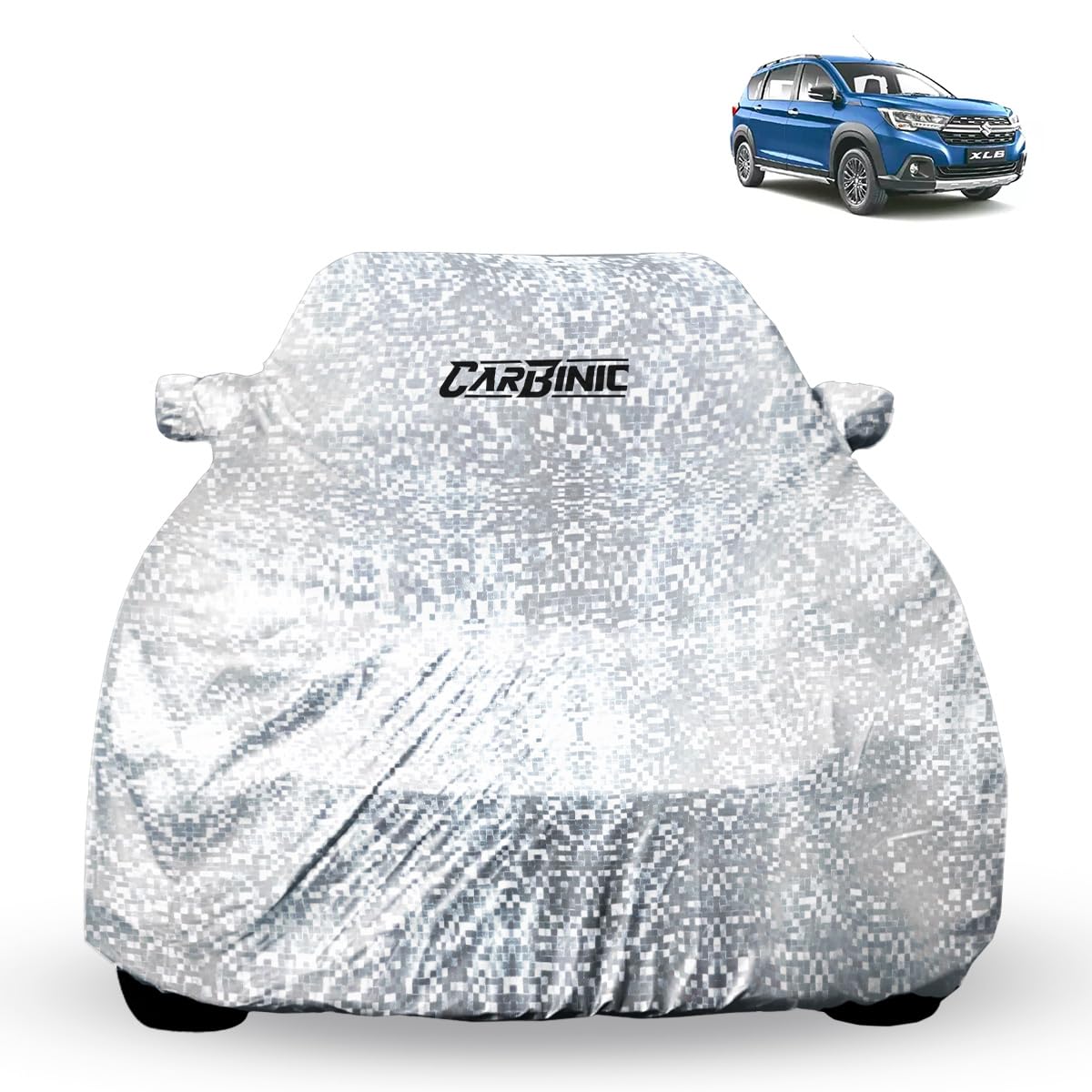 CARBINIC Car Cover for Maruti Suzuki XL6 2019 Waterproof (Tested) and Dustproof Custom Fit UV Heat Resistant Outdoor Protection with Triple Stitched Fully Elastic Surface (Silver)