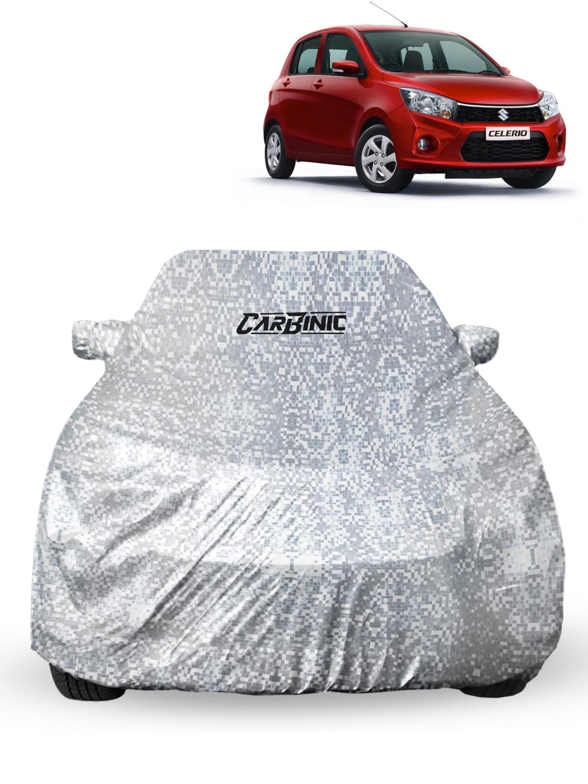 CARBINIC Car Cover for Maruti Celerio 2021 Waterproof (Tested) and Dustproof UV Heat Resistant Outdoor Protection with Triple Stitched Fully Elastic Surface