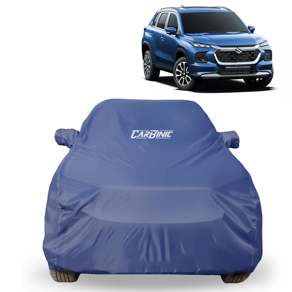 CARBINIC Car Body Cover for Maruti Grand Vitara 2022 | Water Resistant, UV Protection Car Cover | Scratchproof Body Shield | All-Weather Cover | Mirror Pocket & Antenna | Car Accessories Dusk Blue