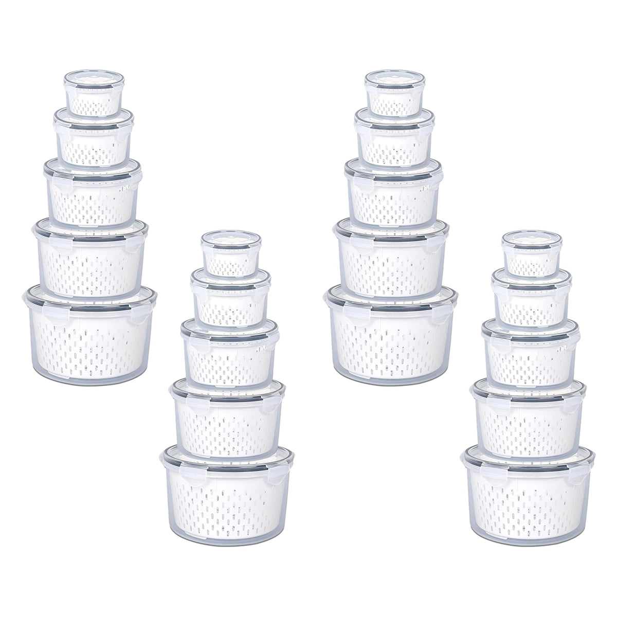 Kuber Industries 20 Pcs Food Containers | Round Storage Box for Fridge | Vegetable Fruit Strainer Basket | Refrigerator Storage Box | Containers With Airtight Lid | HXP00288 | Transparent | Pack of 4